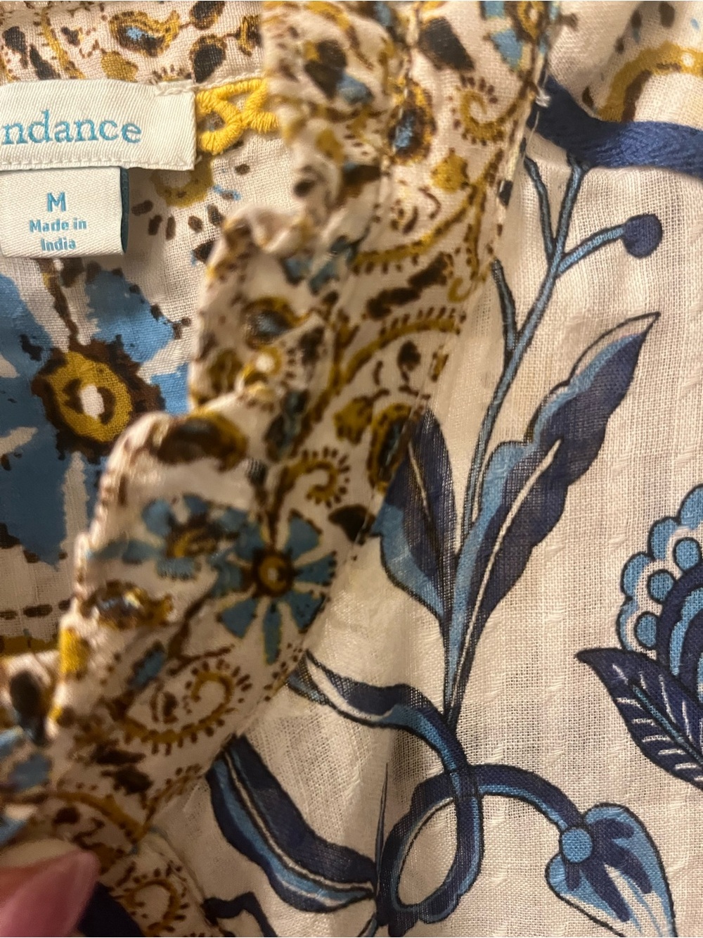 Sundance Boho Floral Button Front Blouse Women’s Size Medium Blue Ruffle Collar - Picture 6 of 9